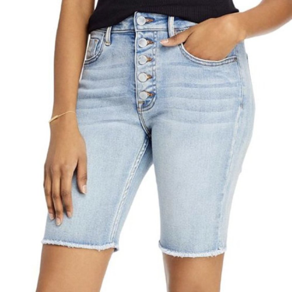 Aqua Brand Frayed Hem Button Fly Denim Jean Bermuda Shorts Size 25 NEW
